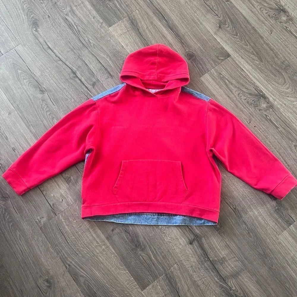 Zara Unique Hooded Sweatshirt w/ Denim Jean Jacket Back Oversized Small